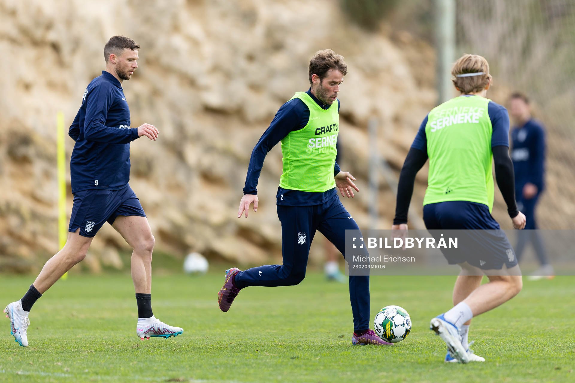 IFK Göteborgs Marcus Berg och Emil Salomonsson under en träning med IFK Göteborg den 9 februari 2023 i Alicante, Torrevieja. 
