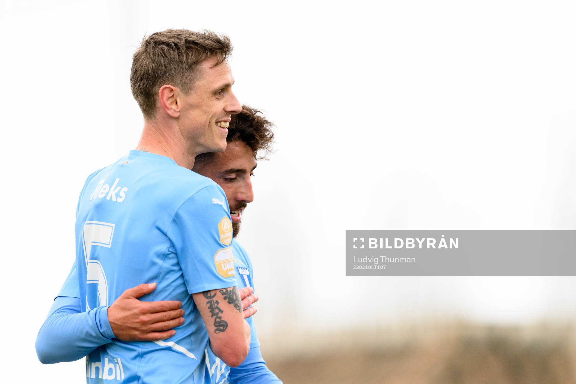 Søren Rieks and Moustafa Zeidan celebrate after 1-0 during the Friendly match between Malmö FF and Aarhus on February 10, 2023 in Estepona.