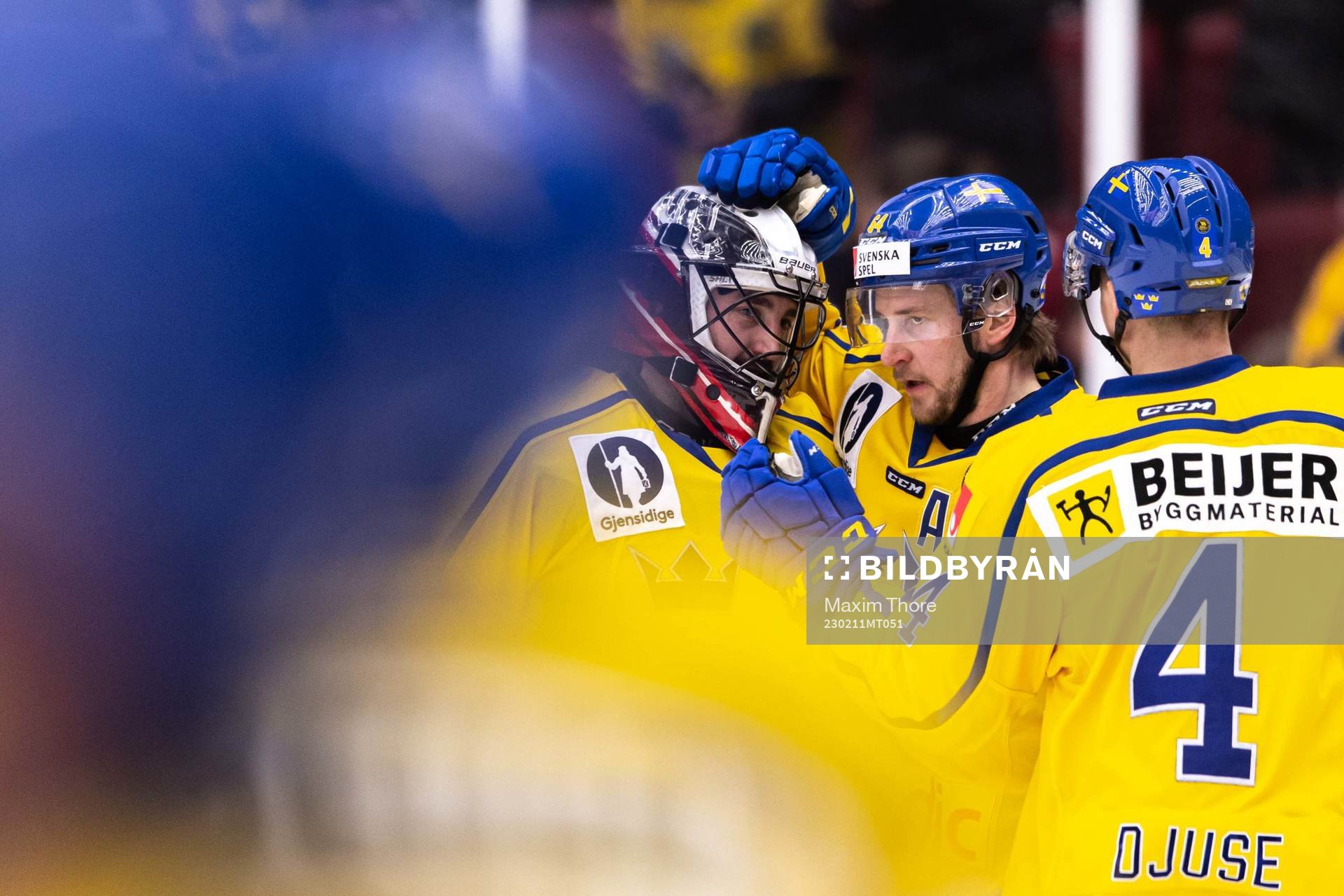 Goalkeeper Jhonas Enroth and Jonathan Pudas of Sweden