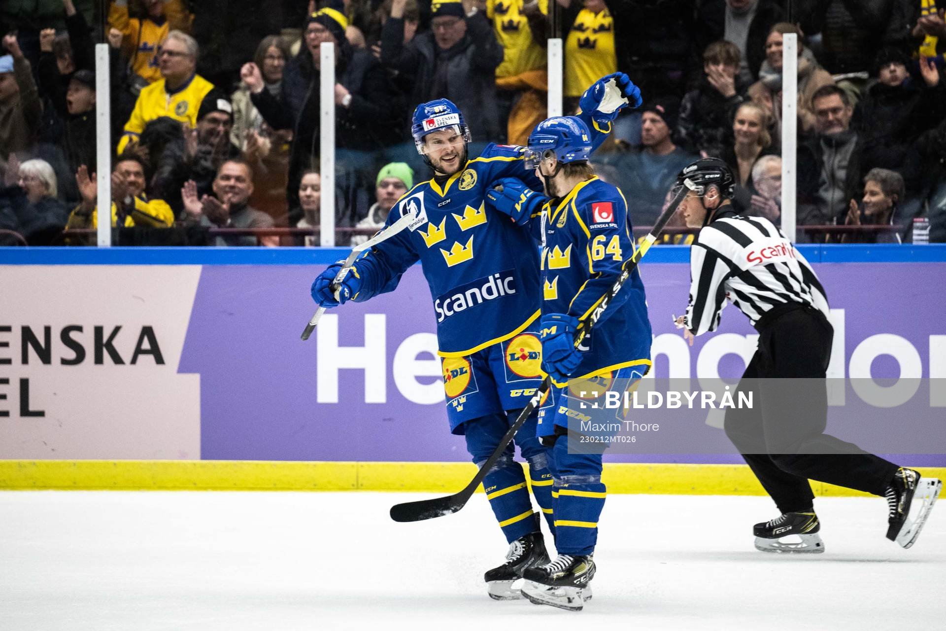 Theodor Lennström of Sweden celebrates the 1-0 goal