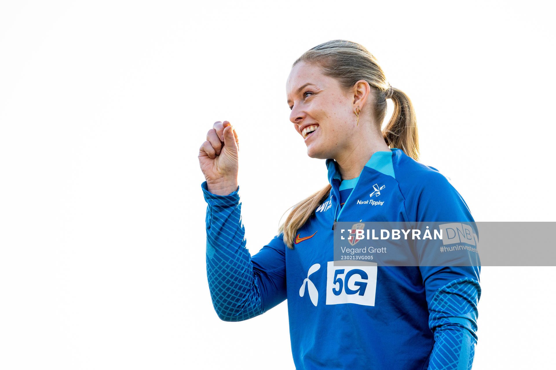Goalkeeper Guro Pettersen of the Norwegian women's national football team during a training session on February 13, 2023 in Angers.