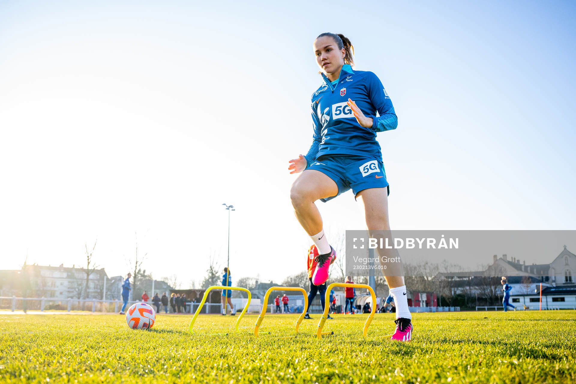Guro Reiten of the Norwegian women's national football team during a training session on February 13, 2023 in Angers.