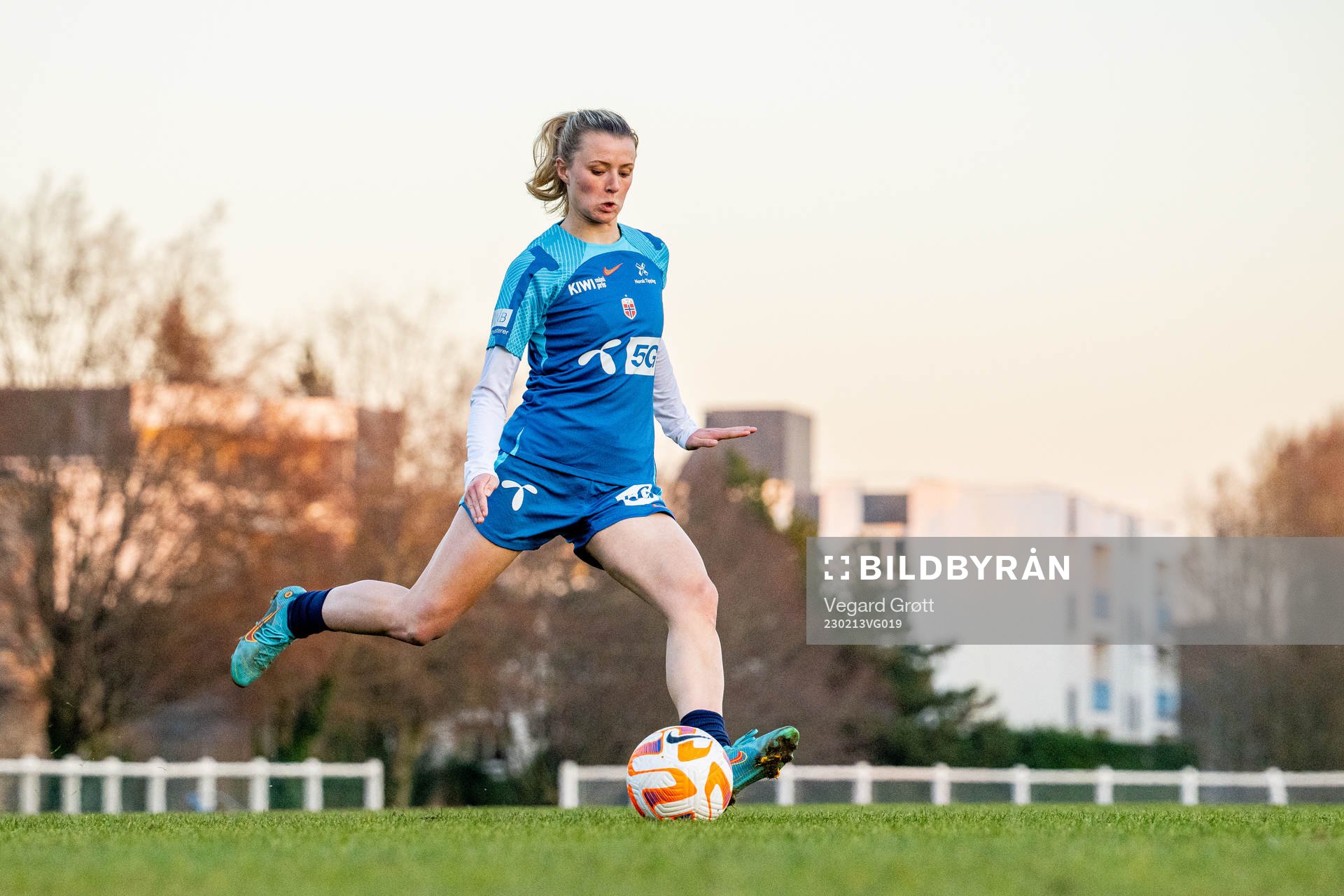 Thea Sørbo of the Norwegian women's national football team during a training session on February 13, 2023 in Angers.