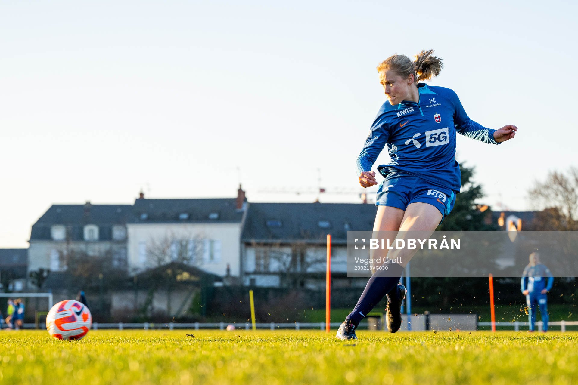 Julie Blakstad of the Norwegian women's national football team during a training session on February 13, 2023 in Angers.