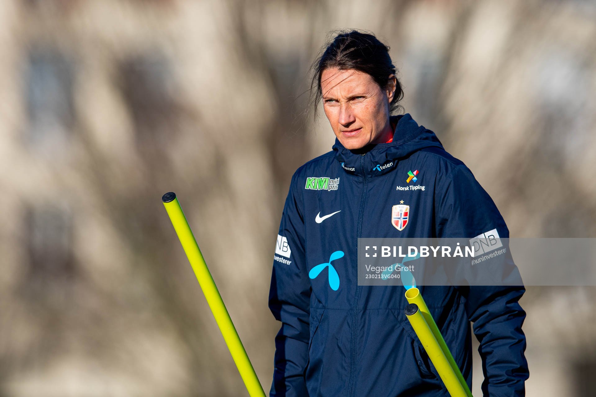 Ingvild Stensland, assistant coach of the Norwegian women's national football team, during a training session on February 13, 2023 in Angers.