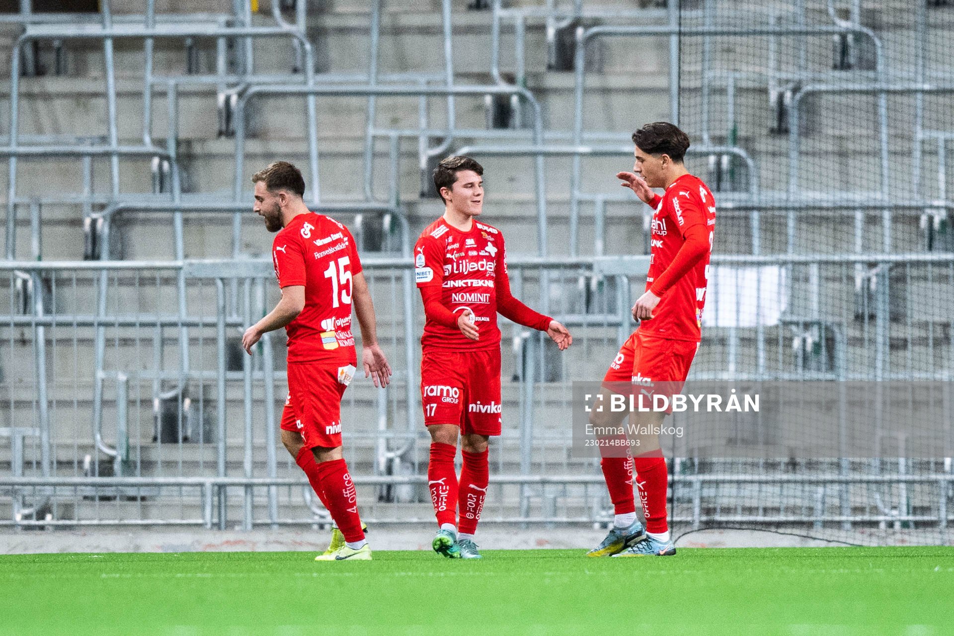 Värnamos Jesper Dickman jublar efter 1-4 under träningsmatchen i fotboll mellan Djurgården och Värnamo den 14 februari 2023 i Stockholm.