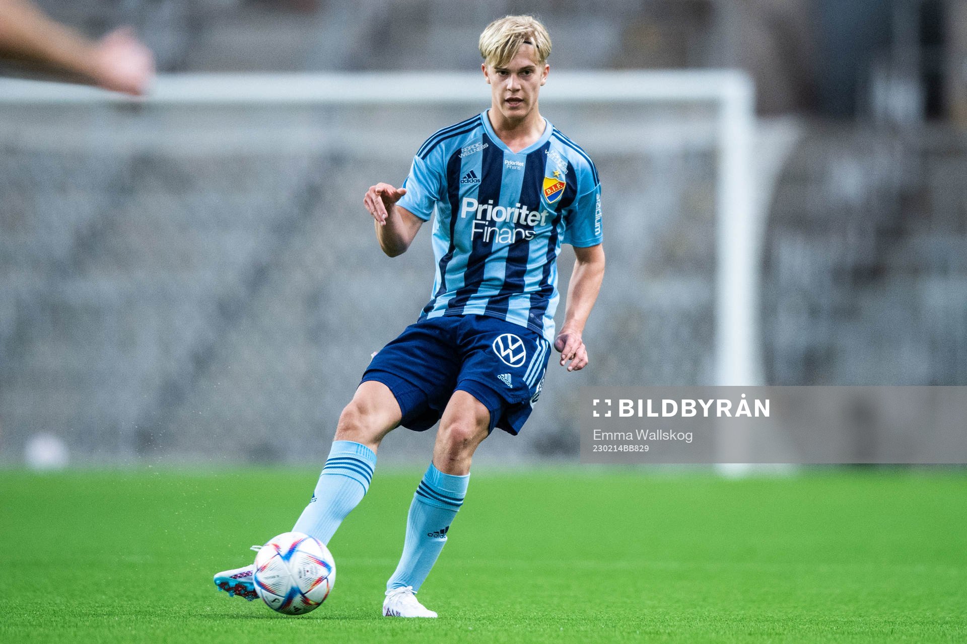Djurgårdens Lucas Bergvall under träningsmatchen i fotboll mellan Djurgården och Värnamo den 14 februari 2023 i Stockholm. 
