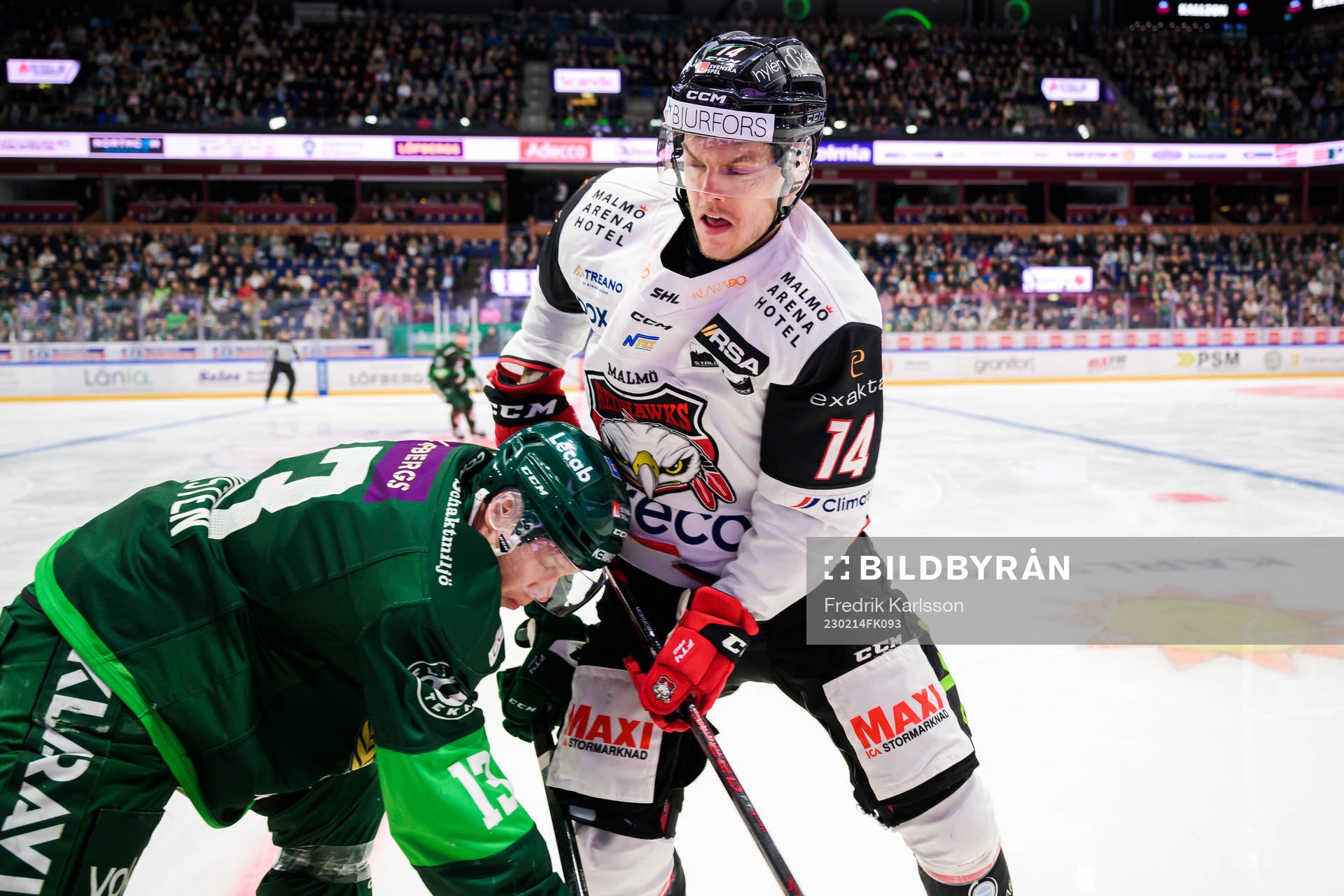 Färjestads Daniel Viksten och Malmö Redhawks Carl-Johan