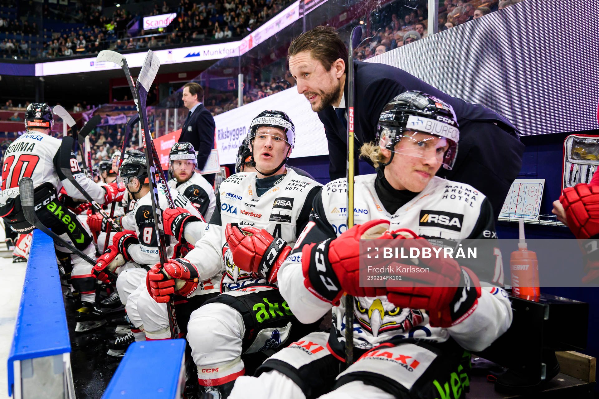 Malmö Redhawks Emil Sylvegård, tränare Tomas Kollar och