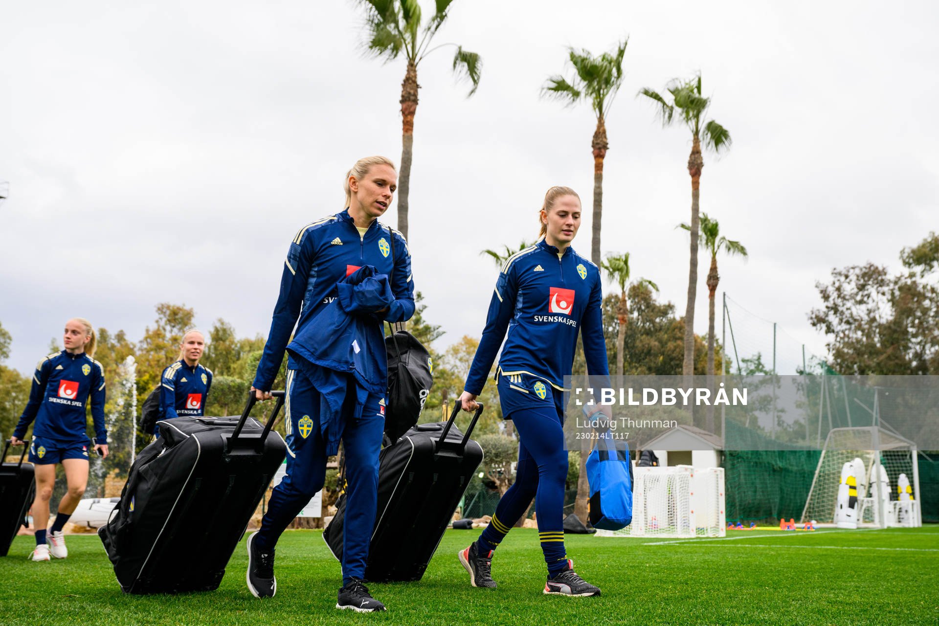 Jonna Andersson and goalkeeper Tove Enblom of the Swedish