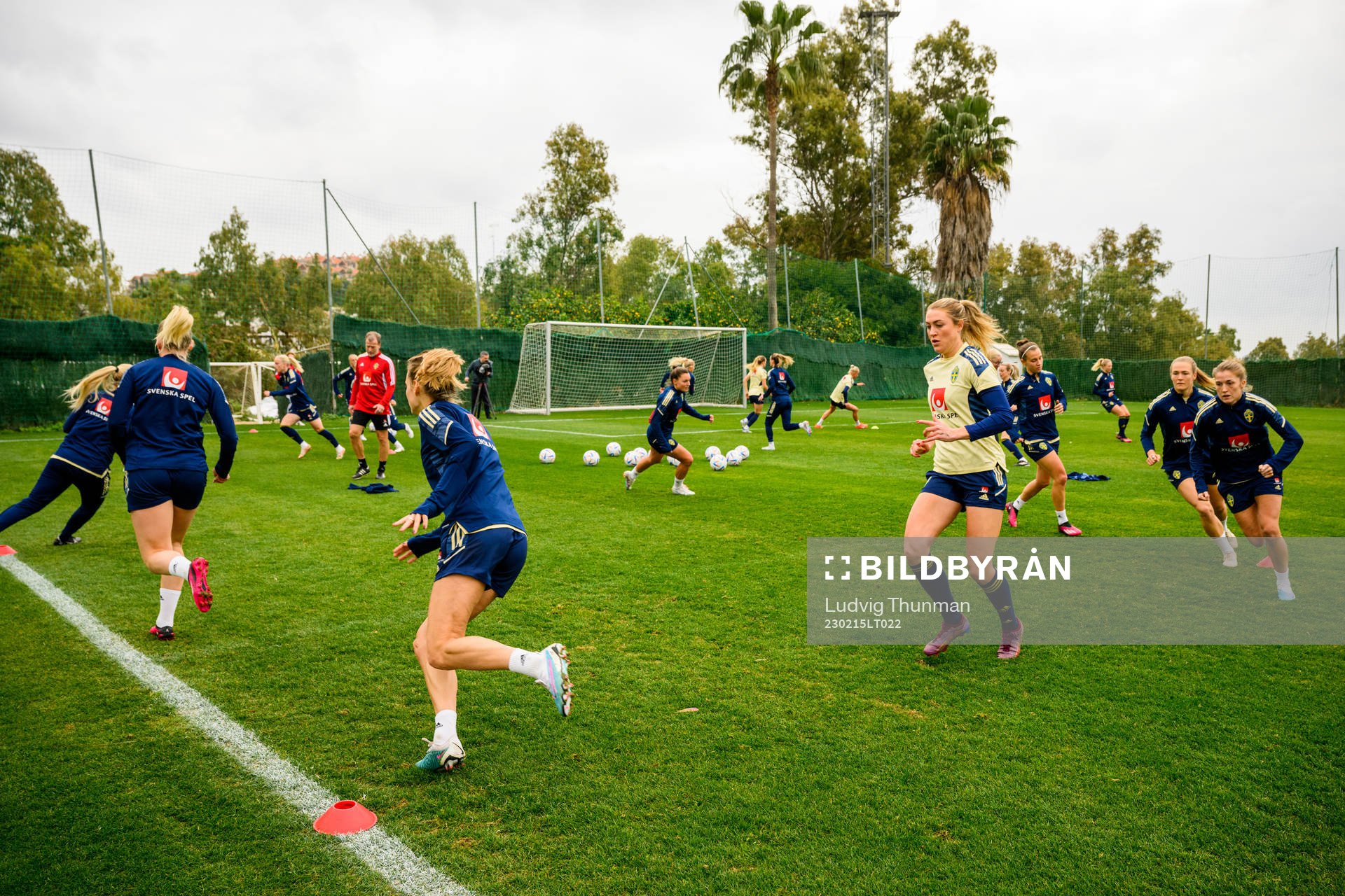 Players of the Swedish women's national football team warm