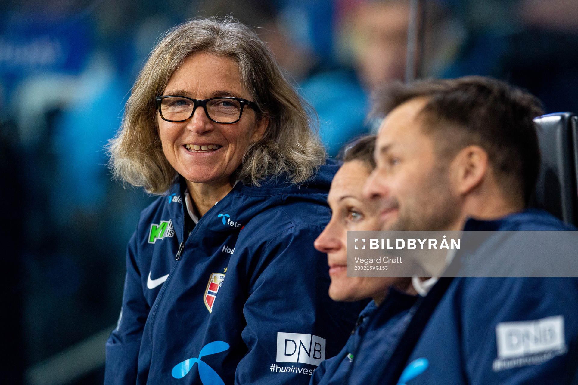 Hege Riise, head coach of Norway, during the international friendly football match between Uruguay and Norway on February 15, 2023 in Angers.