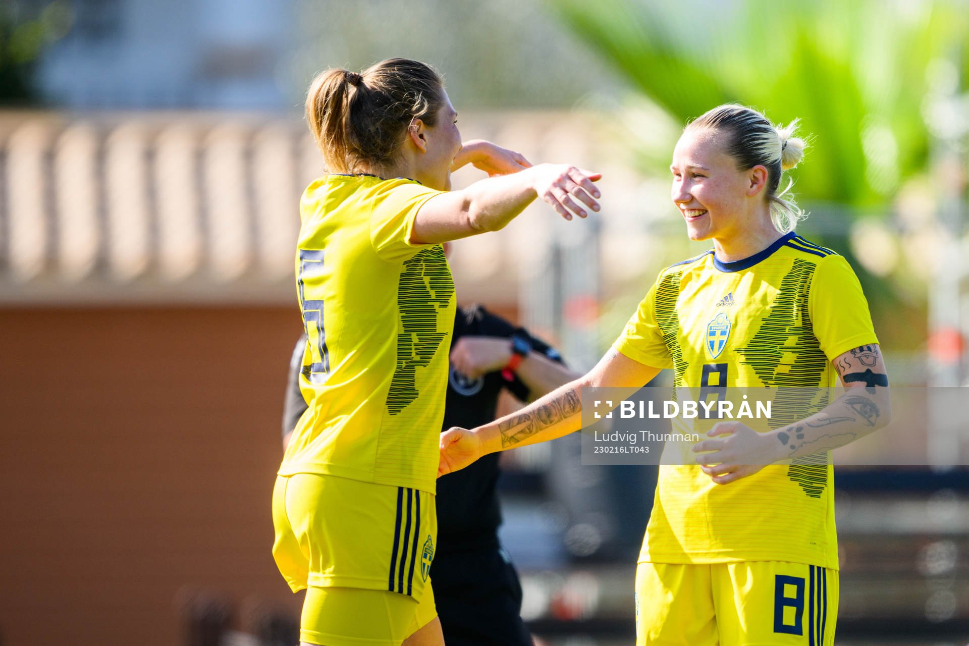 Fanny Andersson celebrates with Marika Bergman Lundin of