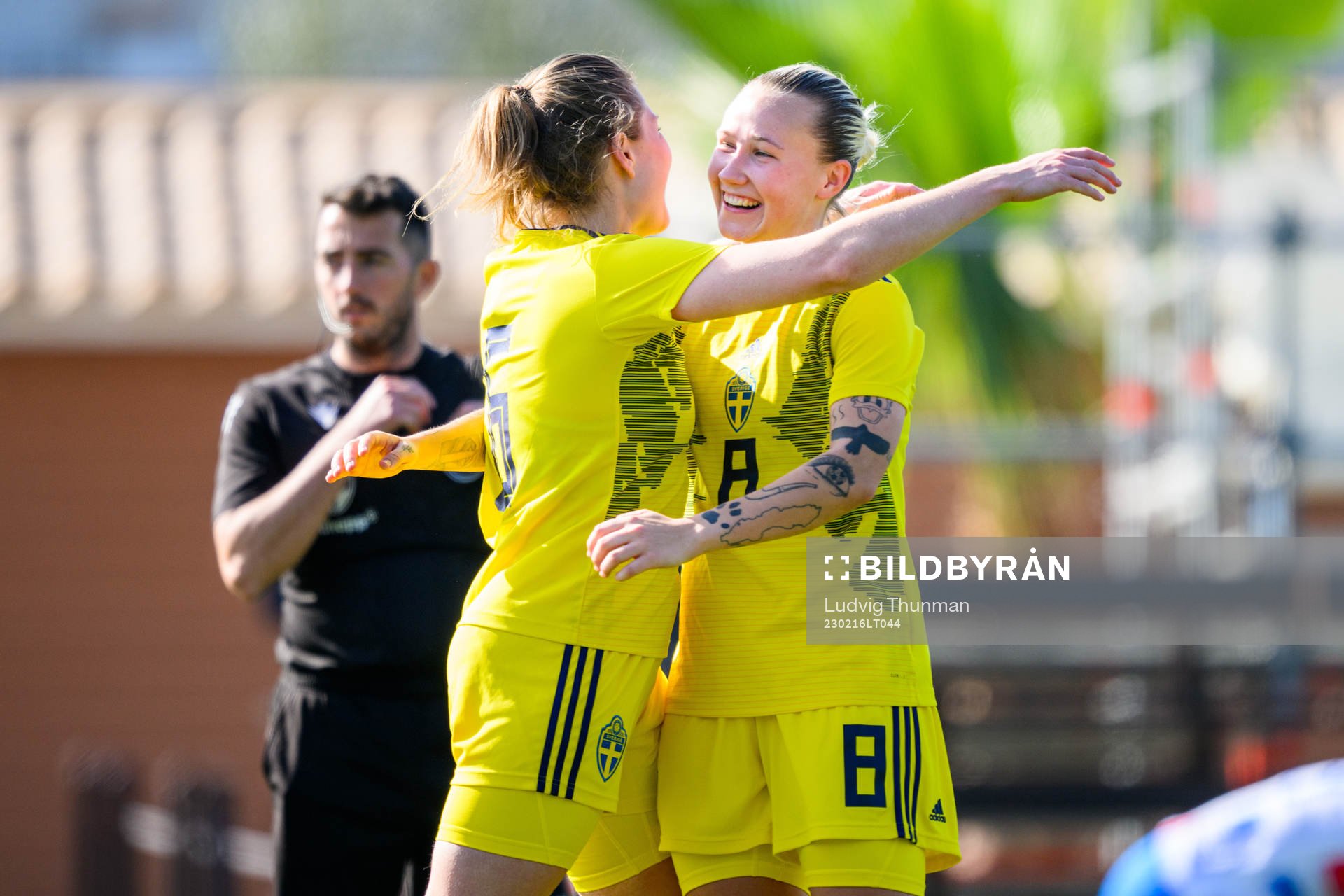 Fanny Andersson celebrates with Marika Bergman Lundin of