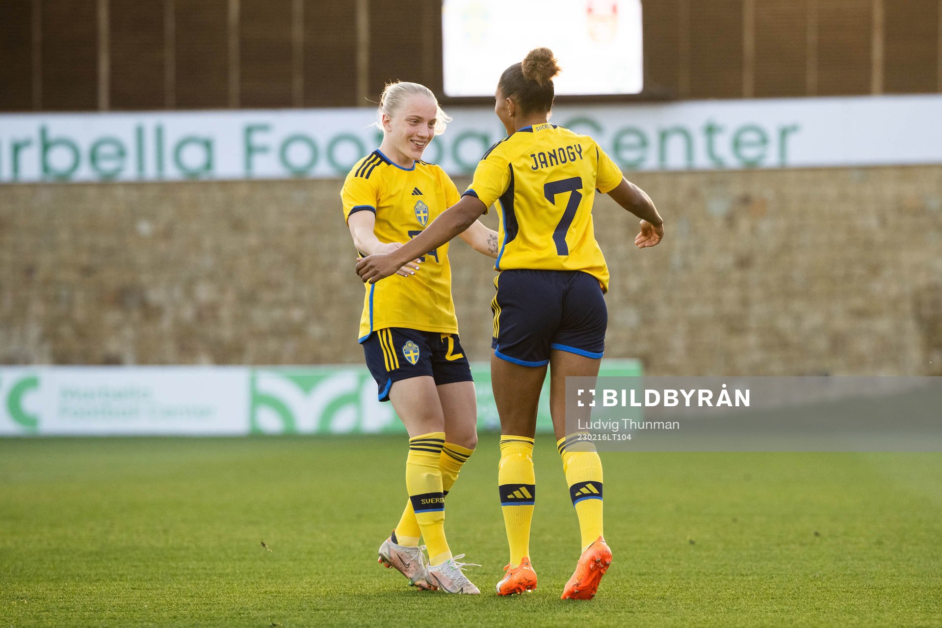 Madelen Janogy of Sweden celebrates with Anna Sandberg