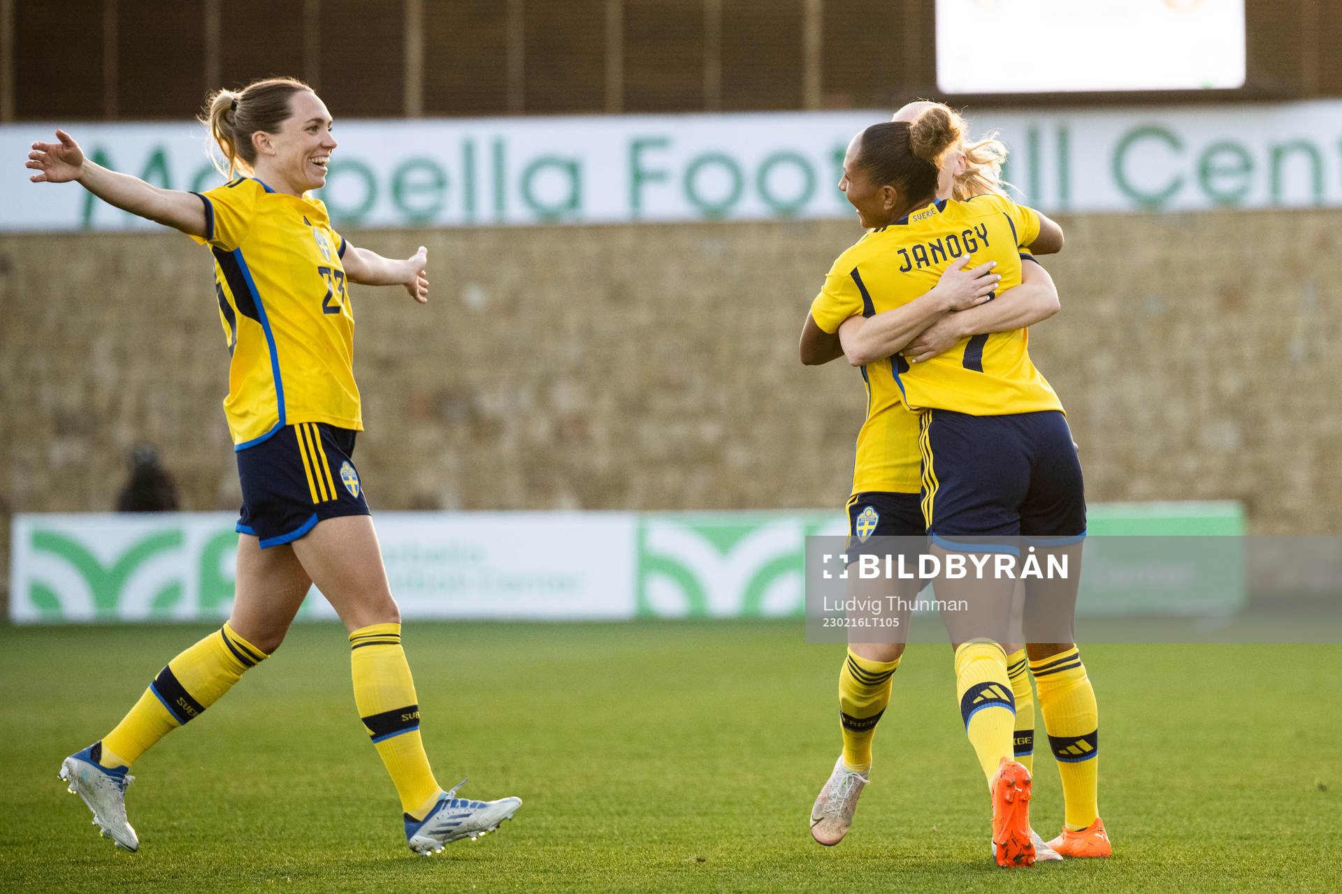 Madelen Janogy of Sweden celebrates with Elin Rubensson and