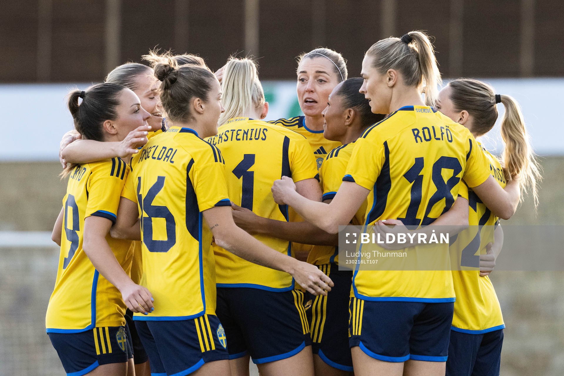 Madelen Janogy of Sweden celebrates with team mates