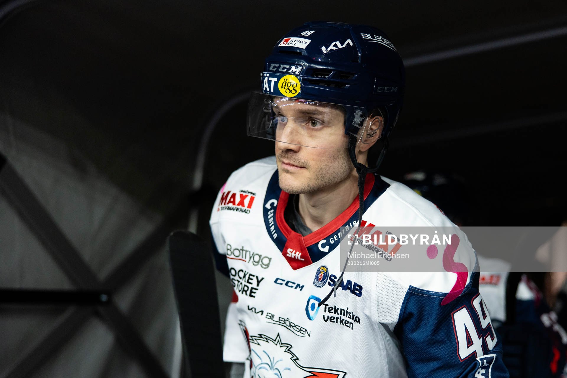 Linköpings Benjamin Maxwell innan ishockeymatchen i SHL