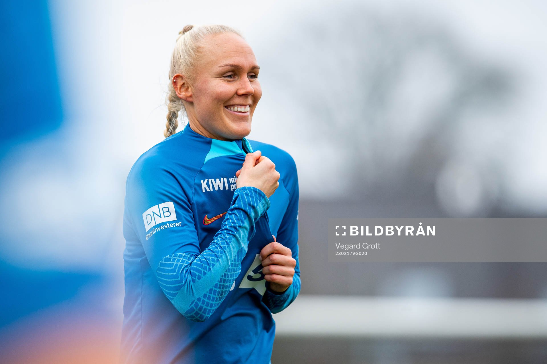 Maria Thorisdottir of the Norwegian women's national football team during a training session on February 17, 2023 in Laval. 