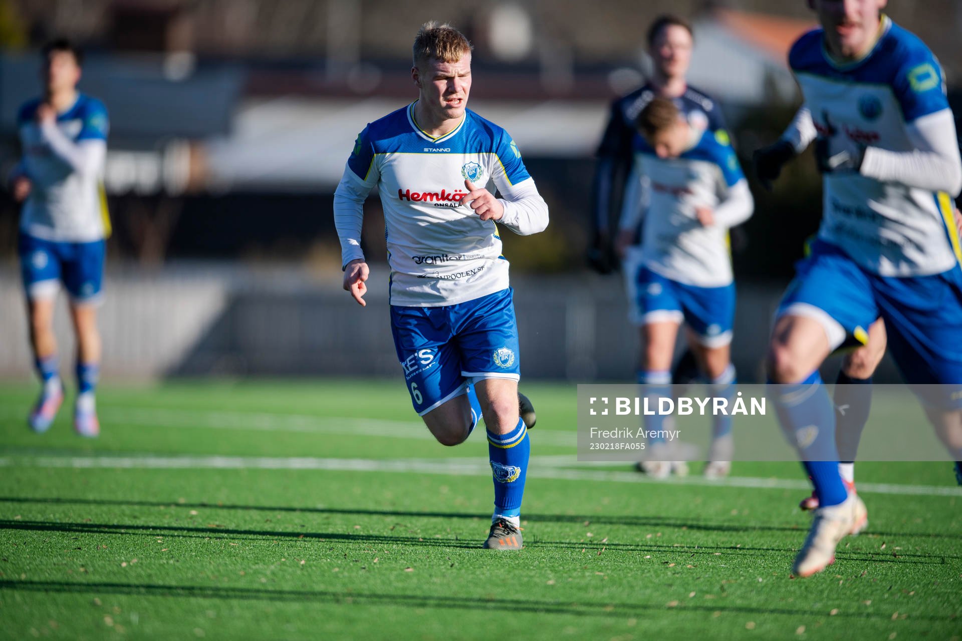 Onsalas Felix Hellberg under matchen i Svenska Cupen mellan Onsala och Helsingborg den 18 februari 2023 i Onsala. 