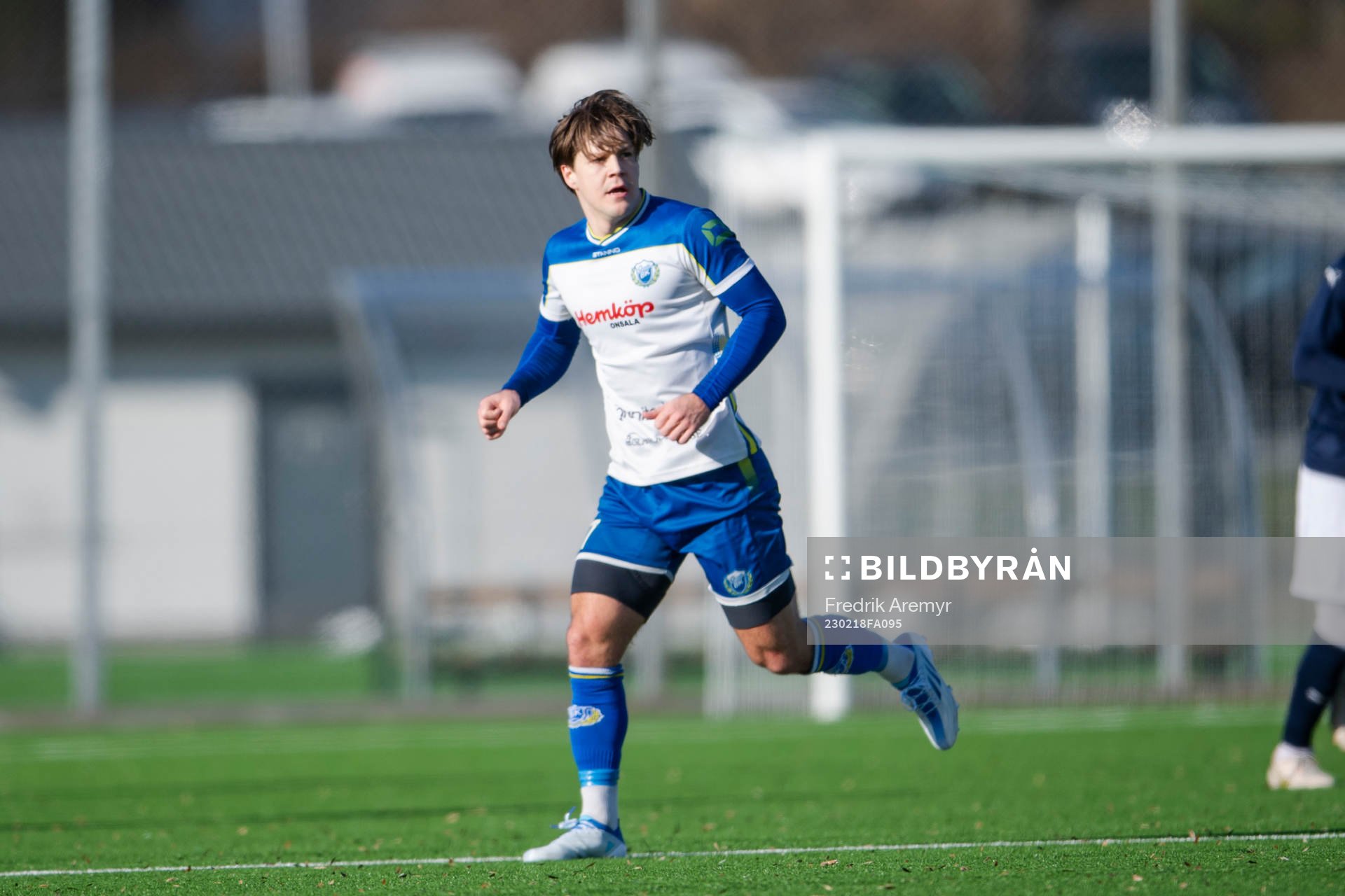Onsalas Joel Palmquist under matchen i Svenska Cupen mellan Onsala och Helsingborg den 18 februari 2023 i Onsala. 