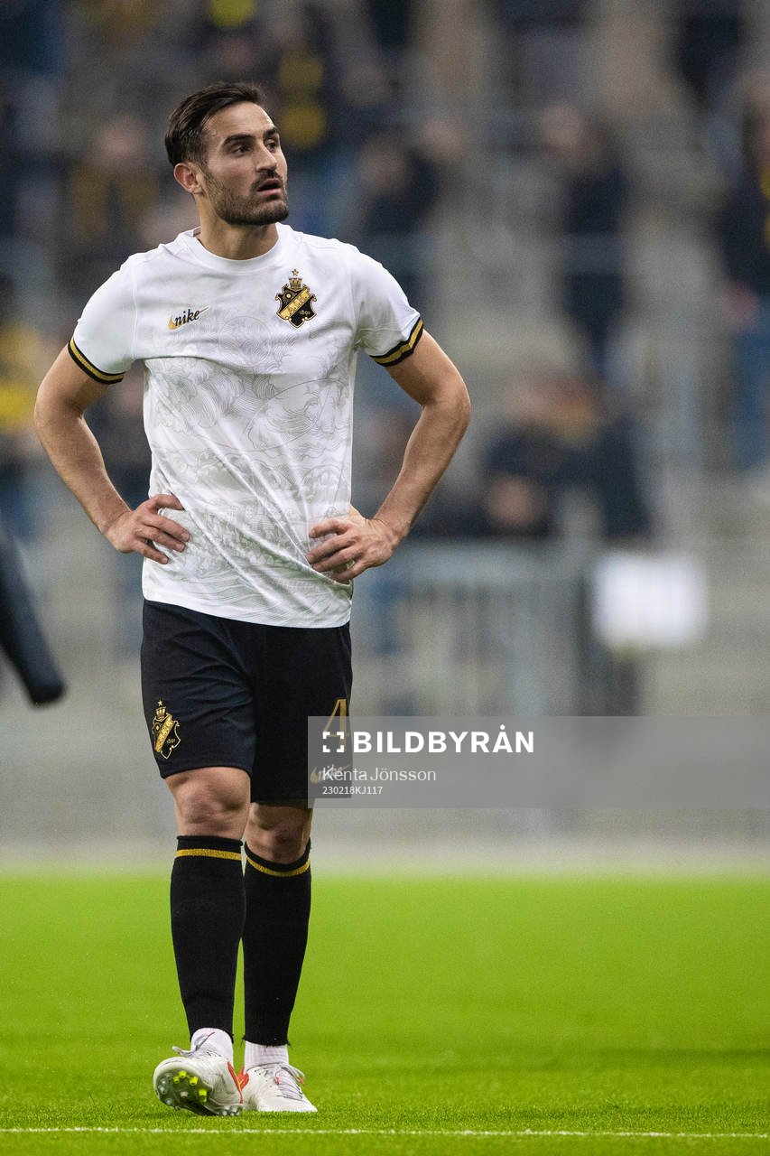 AIK:s Sotirios Papagiannopoulos efter fotbollsmatchen i Svenska Cupen mellan AIK och Västerås SK den 18 februari 2023 i Stockholm. 