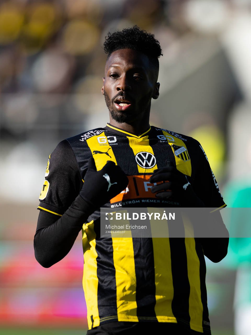 Häckens Blair Sebastian Turgott under fotbollsmatchen i Svenska Cupen mellan Häcken och Jönköpings Södra den 18 februari 2023 i Göteborg.