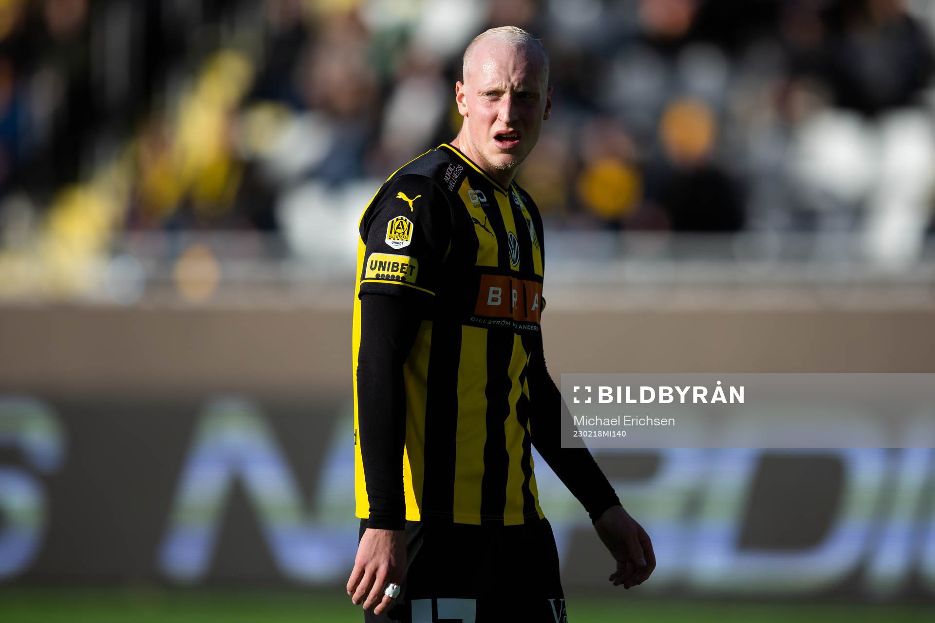 Häckens Valgeir Fridriksson under fotbollsmatchen i Svenska Cupen mellan Häcken och Jönköpings Södra den 18 februari 2023 i Göteborg.