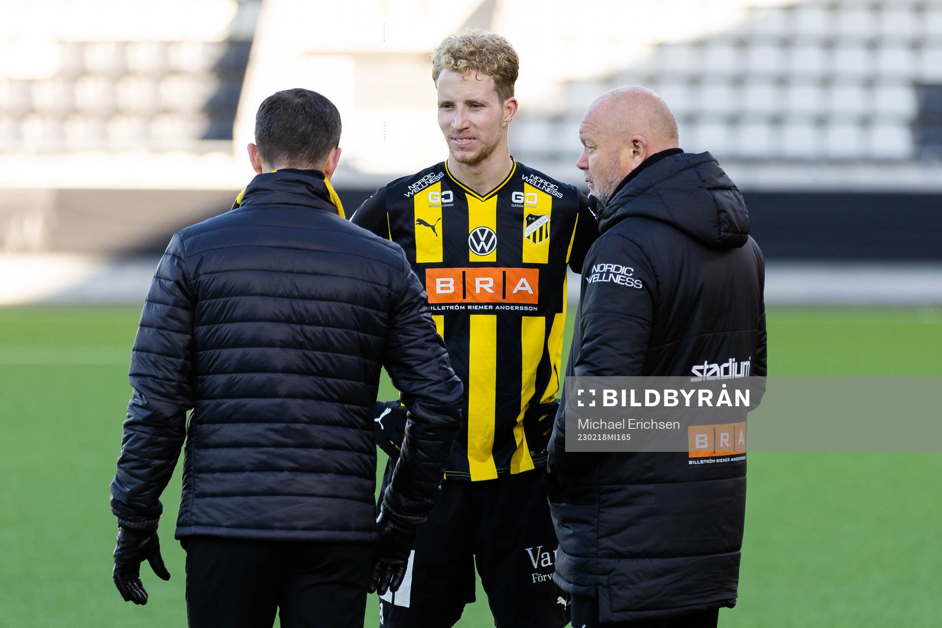 Häckens sportchef Martin Ericsson, lagkapten Samuel Gustafson och tränare Per-Mathias Høgmo efter fotbollsmatchen i Svenska Cupen mellan Häcken och Jönköpings Södra den 18 februari 2023 i Göteborg.