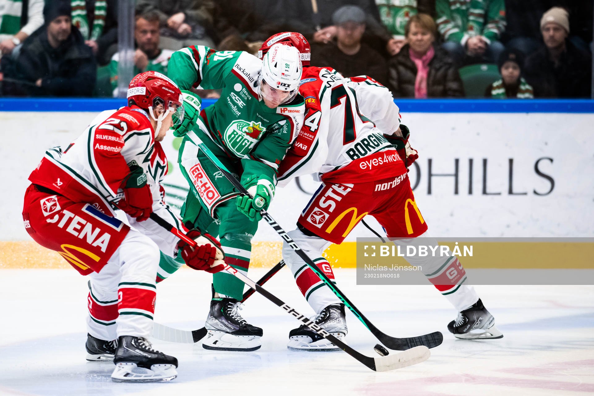 Frölundas Linus Nässen och Andreas Borgman mot Rögles