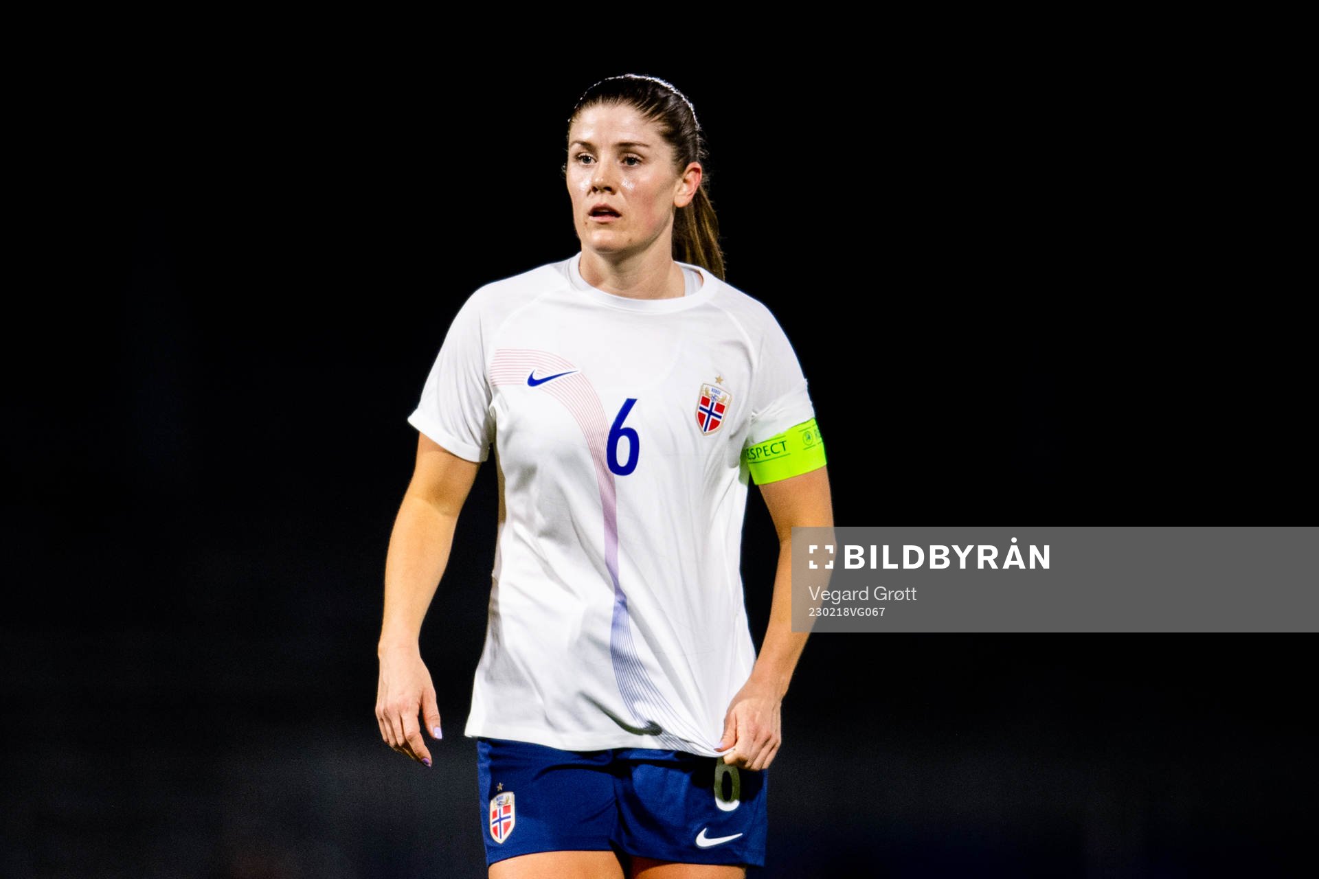 Maren Mjelde of Norway during the international friendly football match between Denmark and Norway on February 18, 2023 in Laval. 