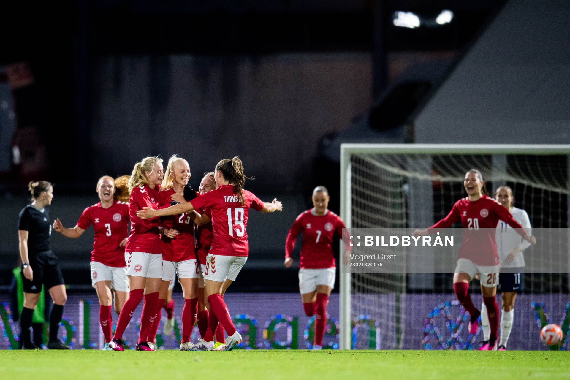 Sofie Svava of Denmark celebrates with teammates