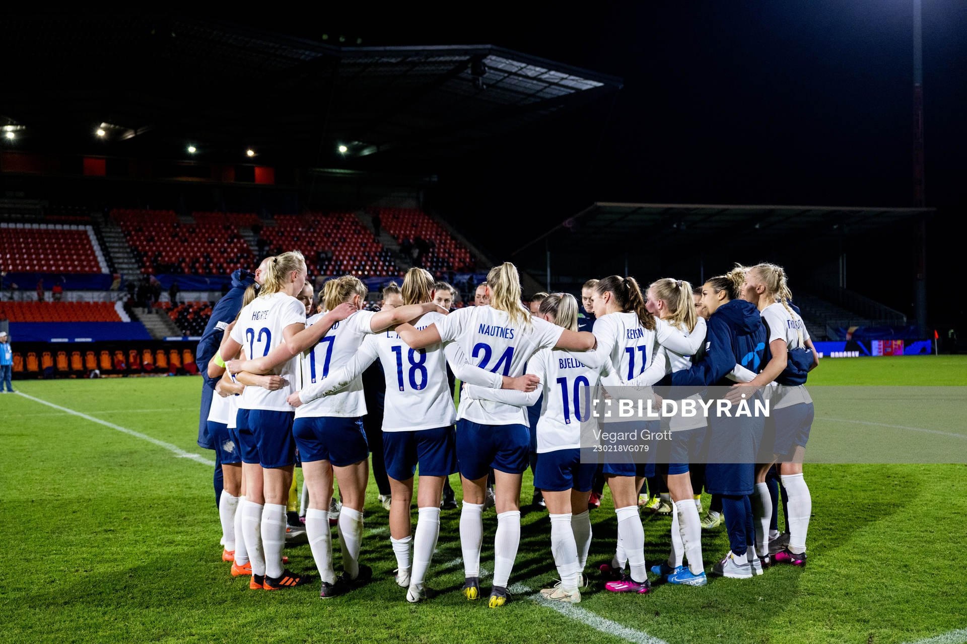Players of Norway after the international friendly football match between Denmark and Norway on February 18, 2023 in Laval. 