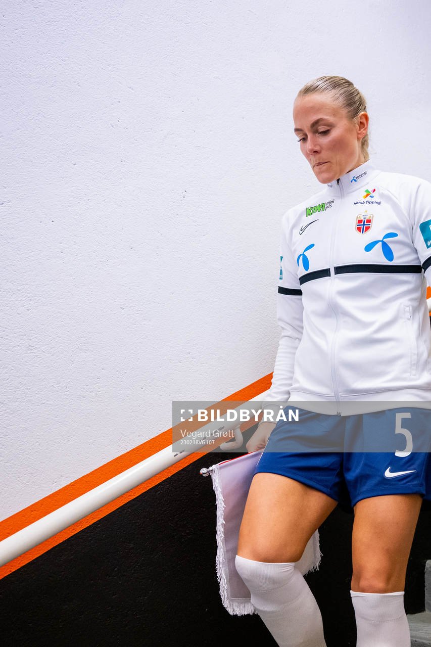 Guro Bergsvand of Norway ahead of the international friendly football match between Denmark and Norway on February 18, 2023 in Laval.