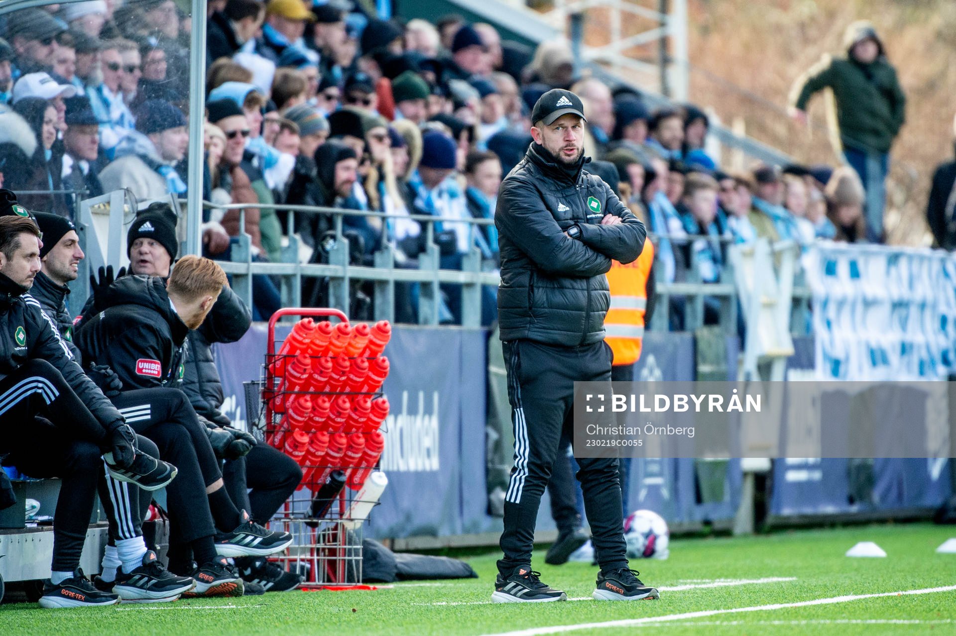 Skövde AIKs tränare Tobias Linderoth under fotbollsmatchen i Svenska Cupen mellan Malmö FF och Skövde AIK den 19 februari 2023 i Malmö.