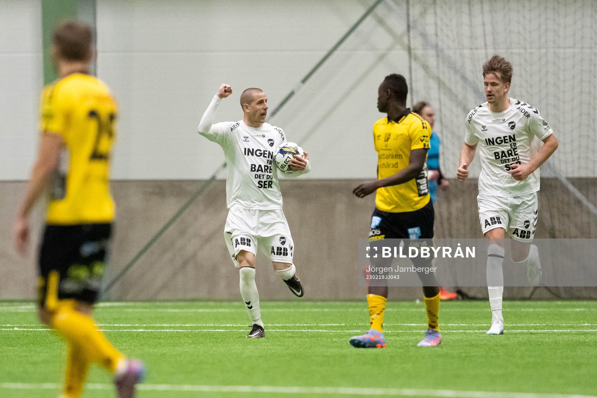 Odds Milan Jevtovic jublar efter 1-2 under träningsmatchen mellan Elfsborg och Odds BK den 19 februari 2023 i Borås. 