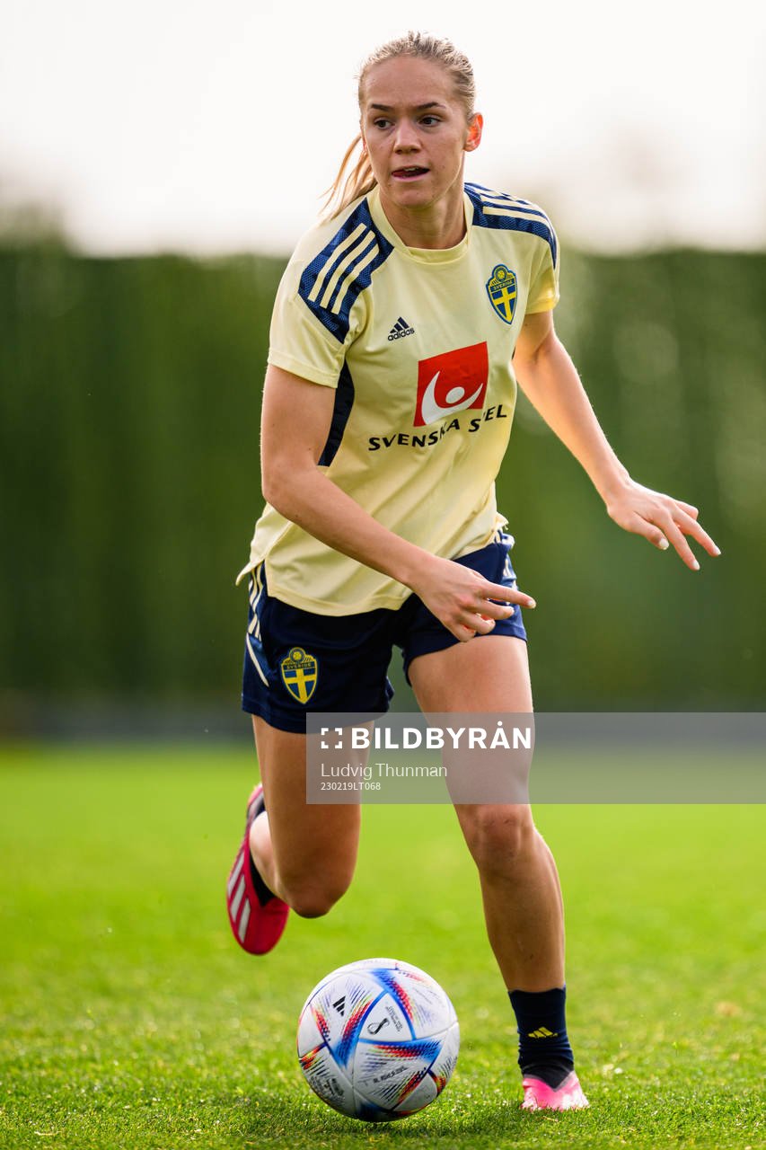 Hanna Lundkvist during a training session with the women's national football team of Sweden on February 19, 2023 in Marbella. 