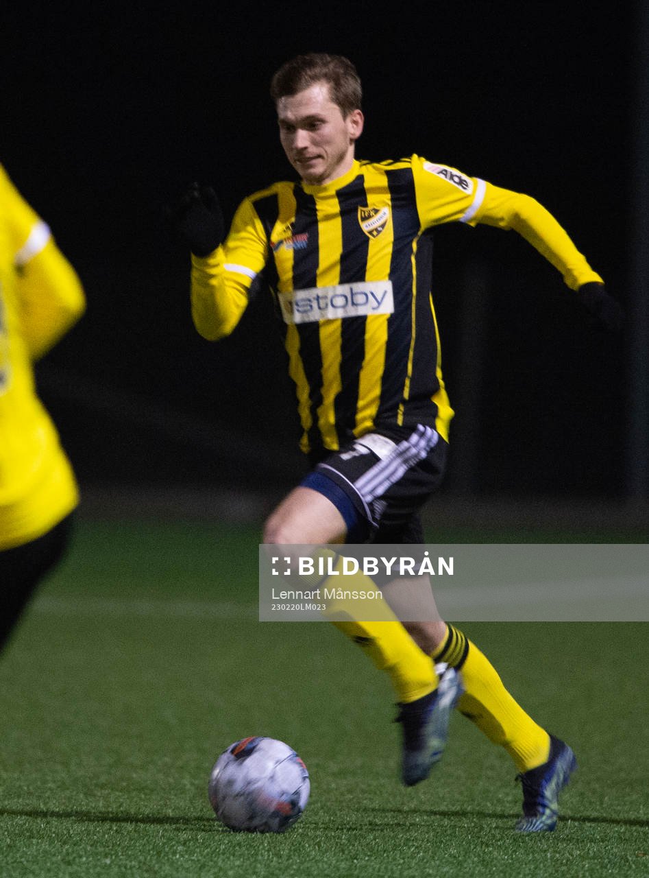 IFK Hässleholms Edvin Nilsson i träningsmatchen mellan Kristianstads FC och IFK Hässleholm i Kristianstad 20 februari 2023.
