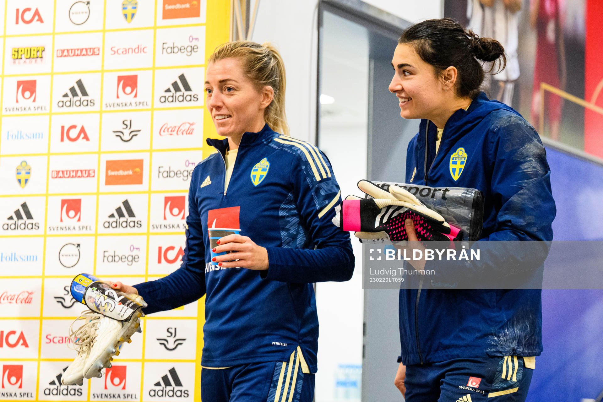Linda Sembrant and goalkeeper Zecira Musovic of the Swedish