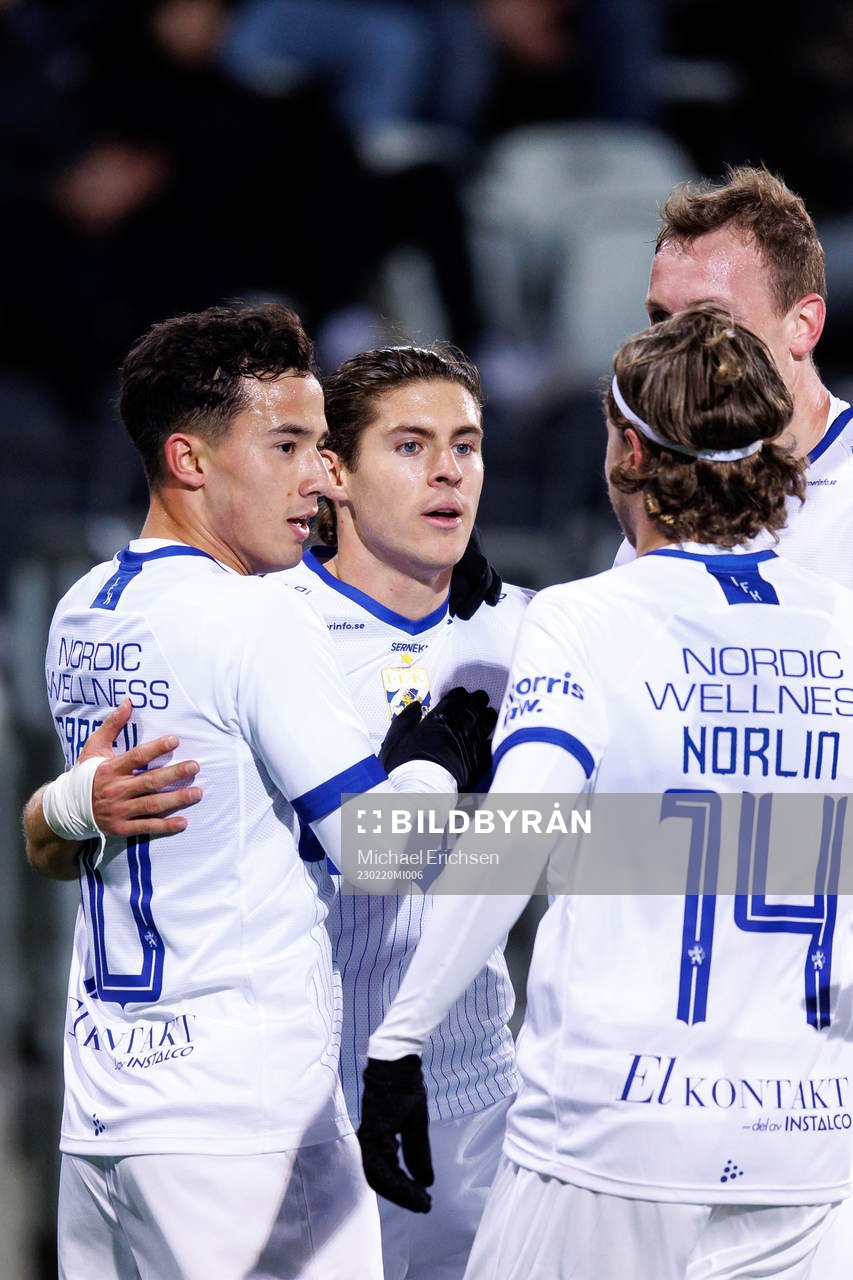 IFK Göteborgs Eman Markovic jublar efter 1-0 under fotbollsmatchen i Svenska Cupen mellan IFK Göteborg och Utsikten den 20 februari 2023 i Göteborg.