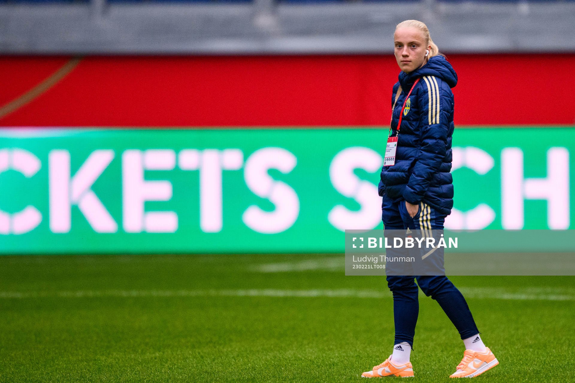 Anna Sandberg of Sweden walks the pitch