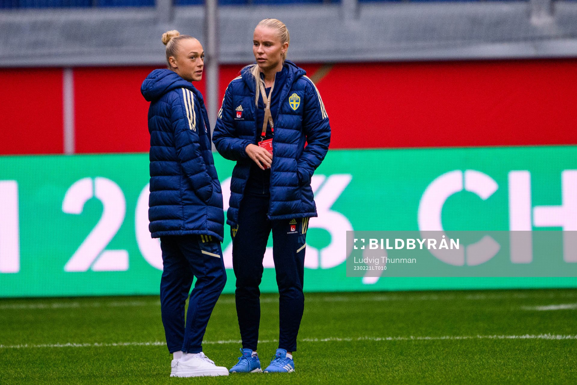 Hanna Bennison and Stina Lennartsson of Sweden walks the