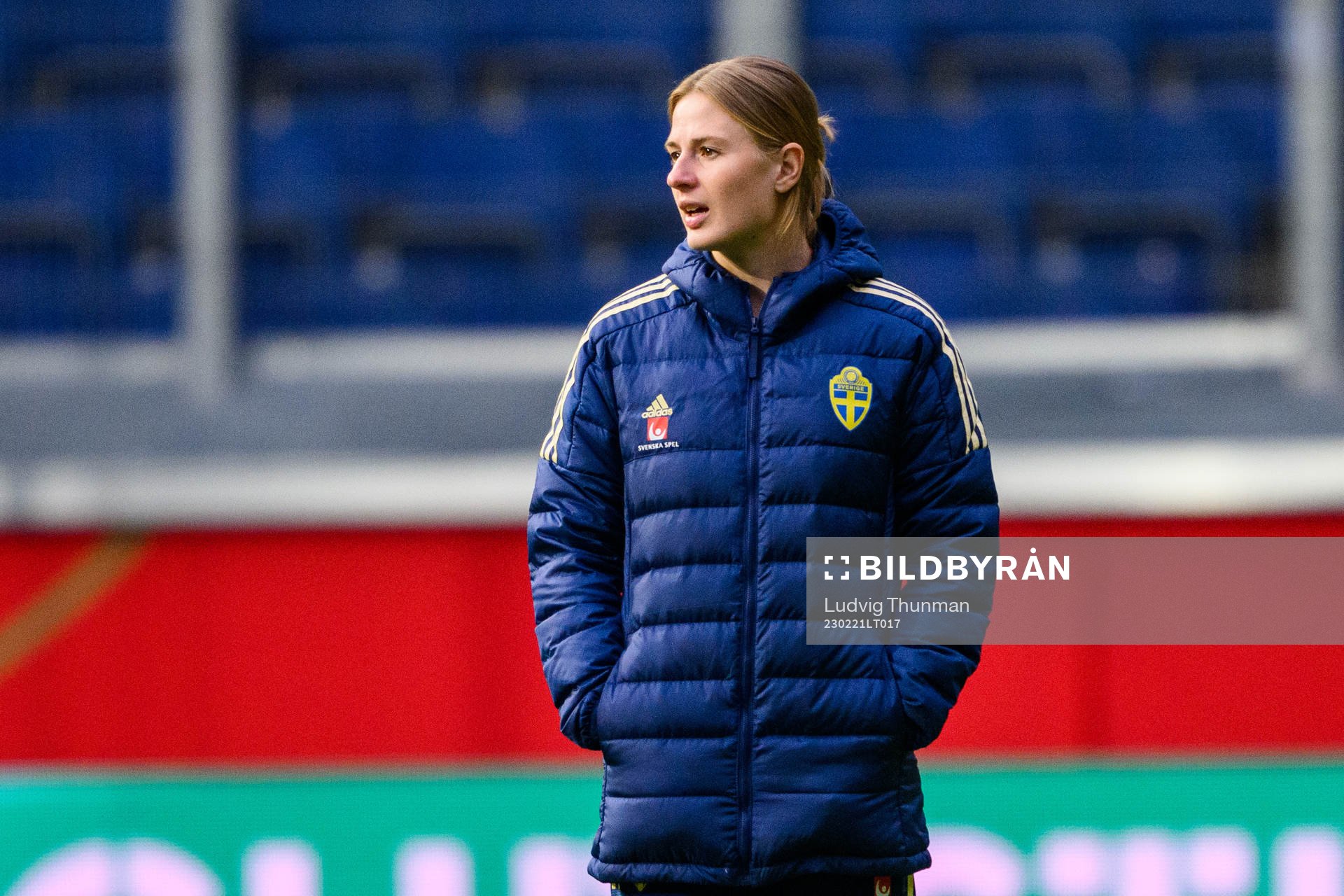 Goalkeeper Tove Enblom walks the pitch ahead of for the women's international friendly football match between Germany and Sweden on February 21, 2023 in Duisburg.