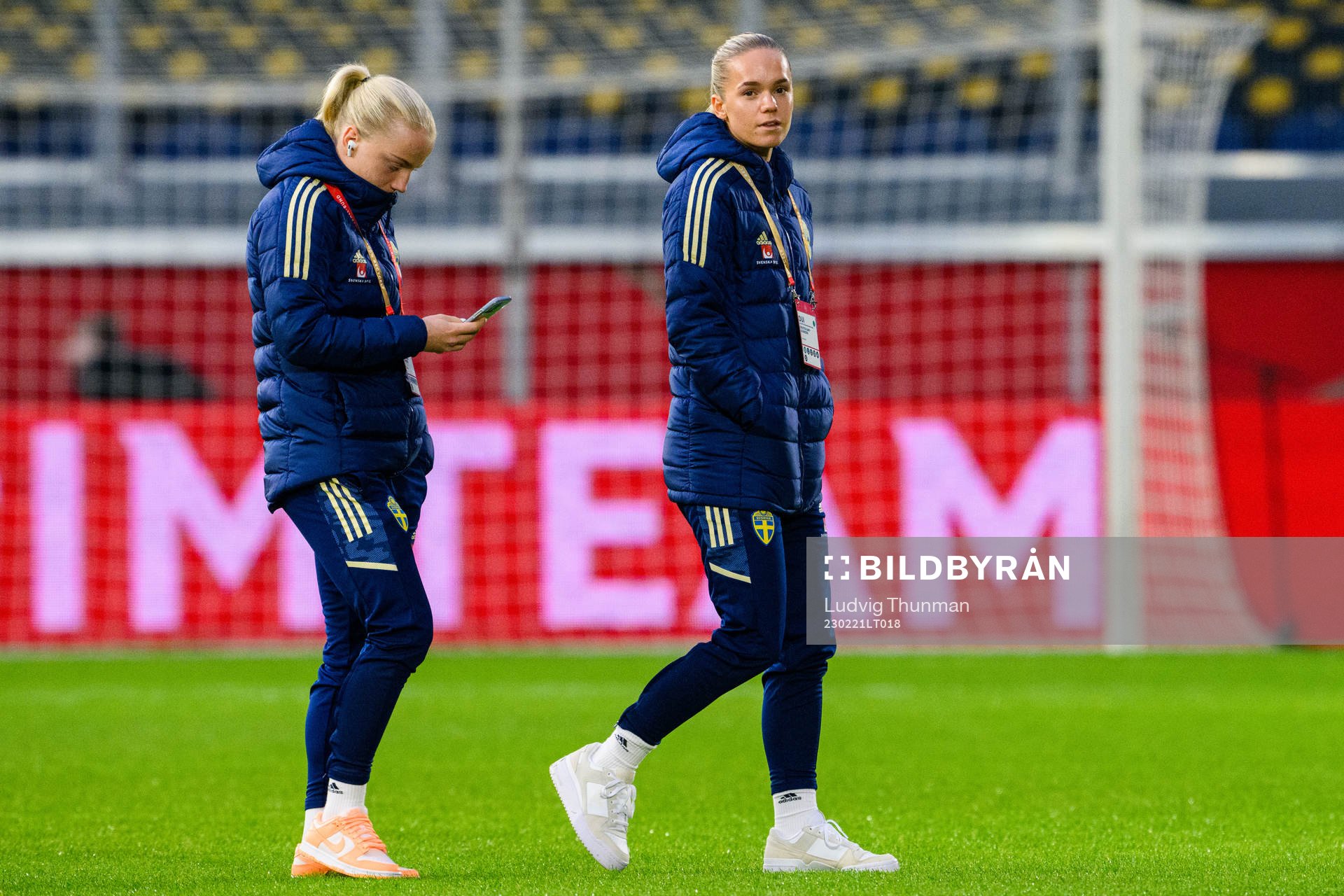 Anna Sandberg and Hanna Lundkvist of Sweden walks the pitch