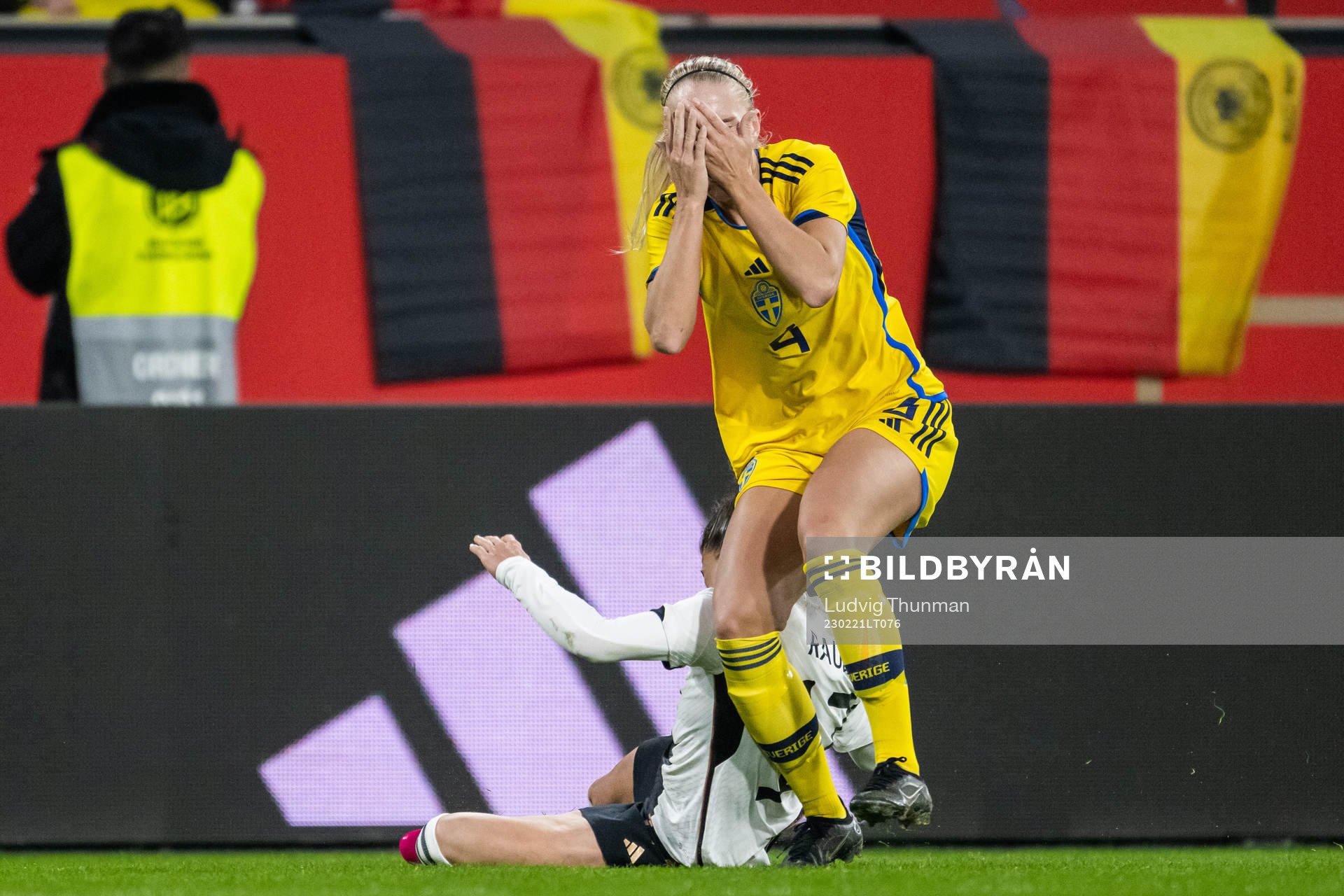 Stina Lennartsson of Sweden in pain