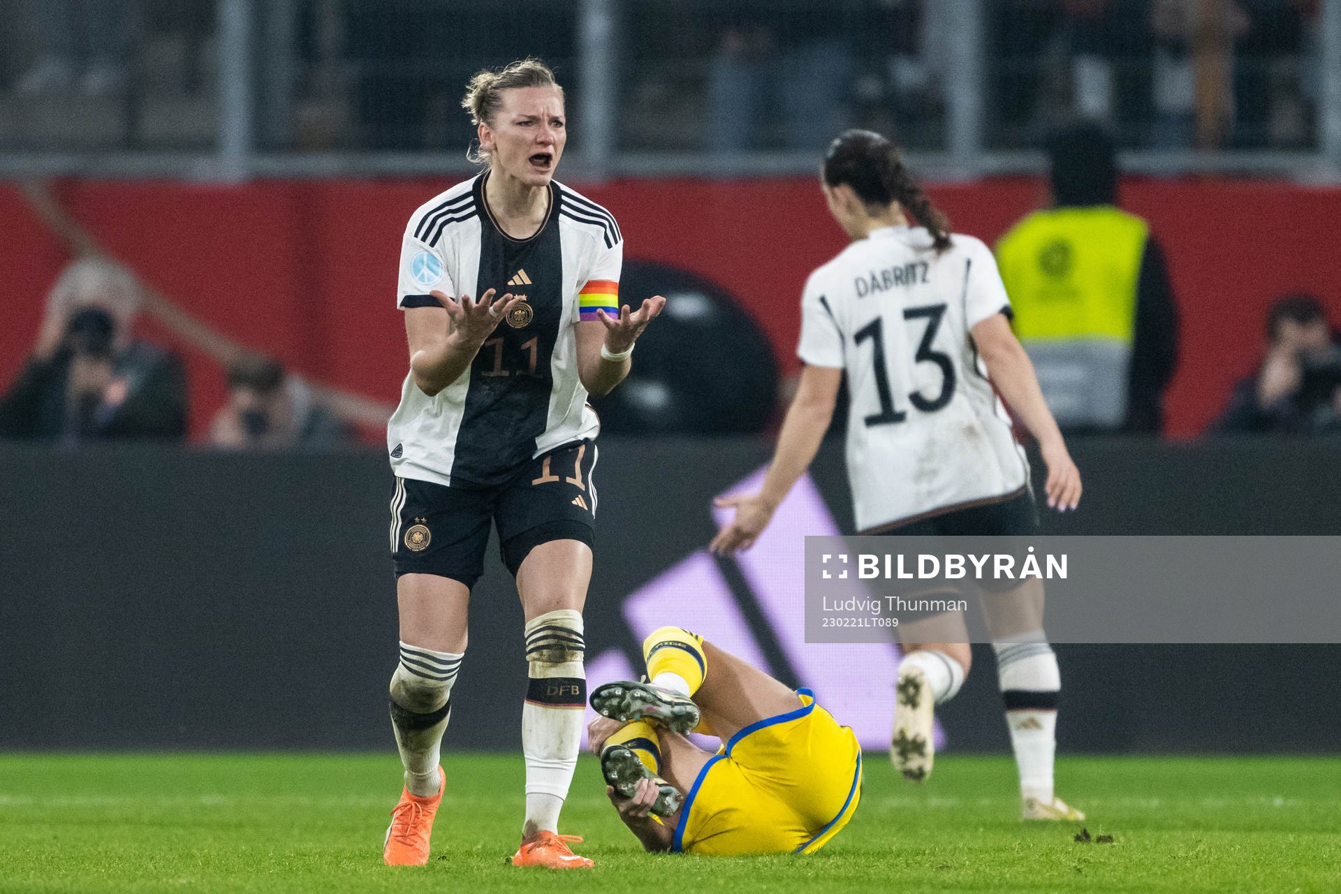 Alexandra Popp of Germany reacts towards the referee