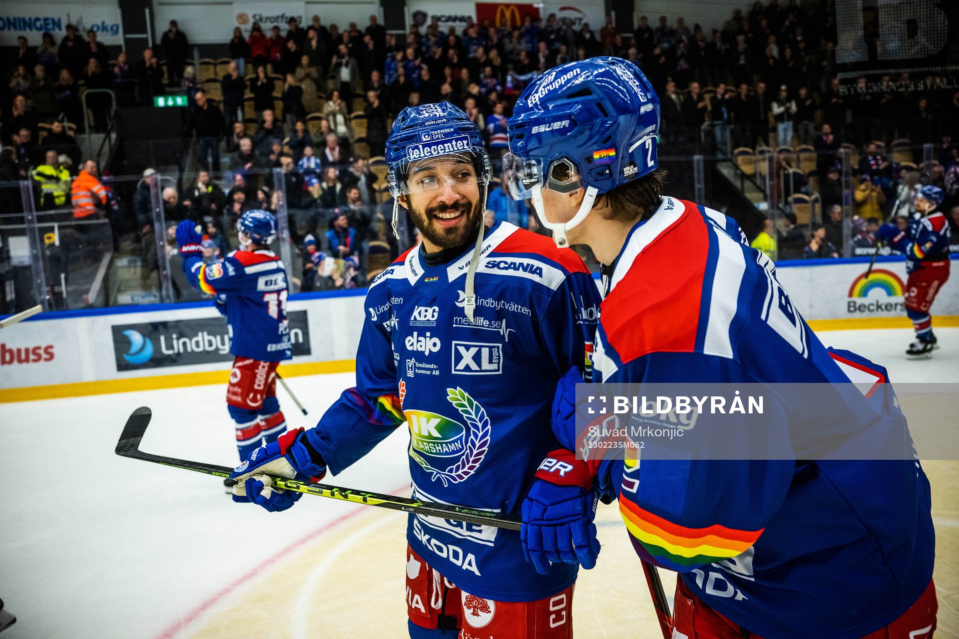 Oskarshamns Cameron Brace och Hugo Jonasson jublar