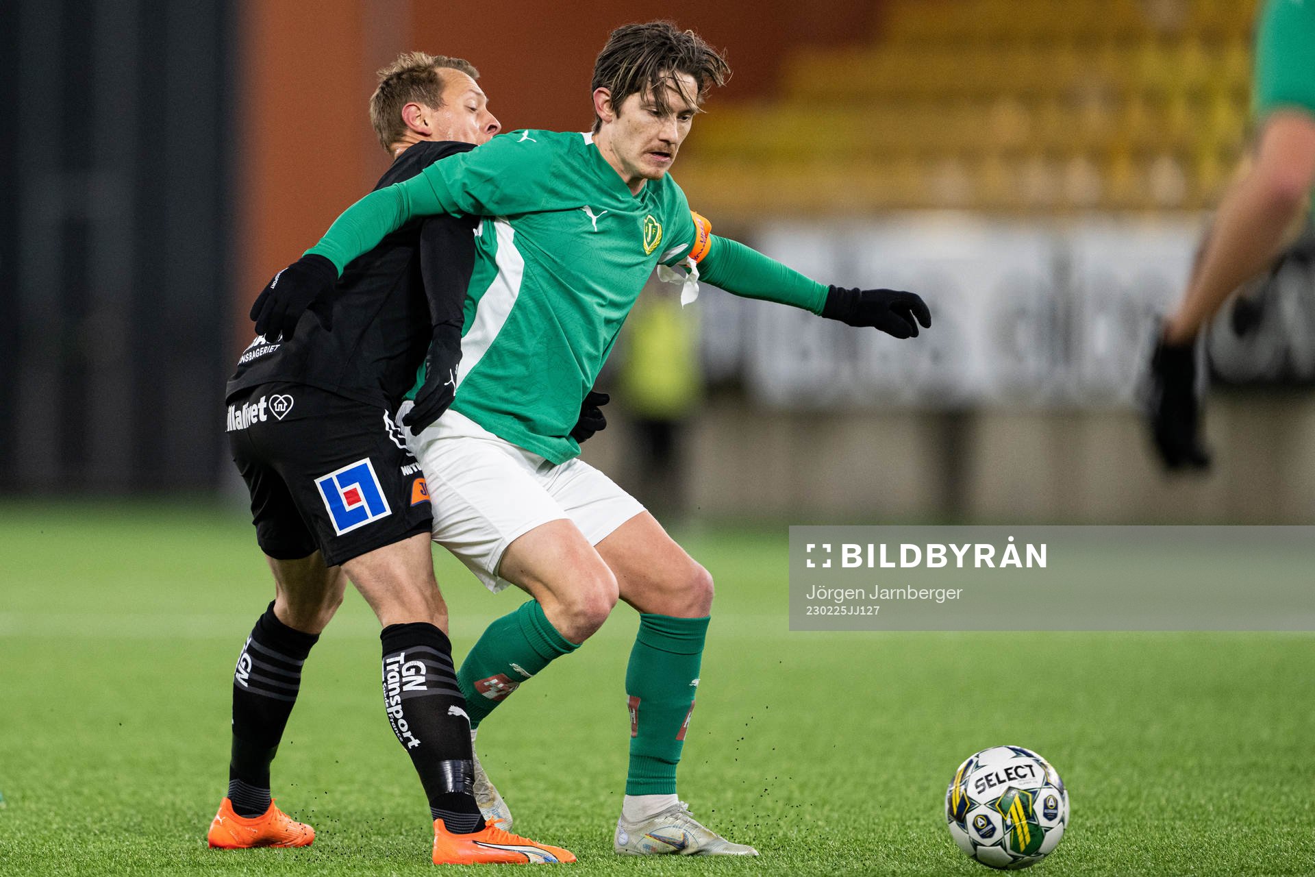Jönköpings Södras Robin Book under fotbollsmatchen i Svenska Cupen mellan Halmstad och Jönköpings Södra den 25 februari 2023 i Borås.