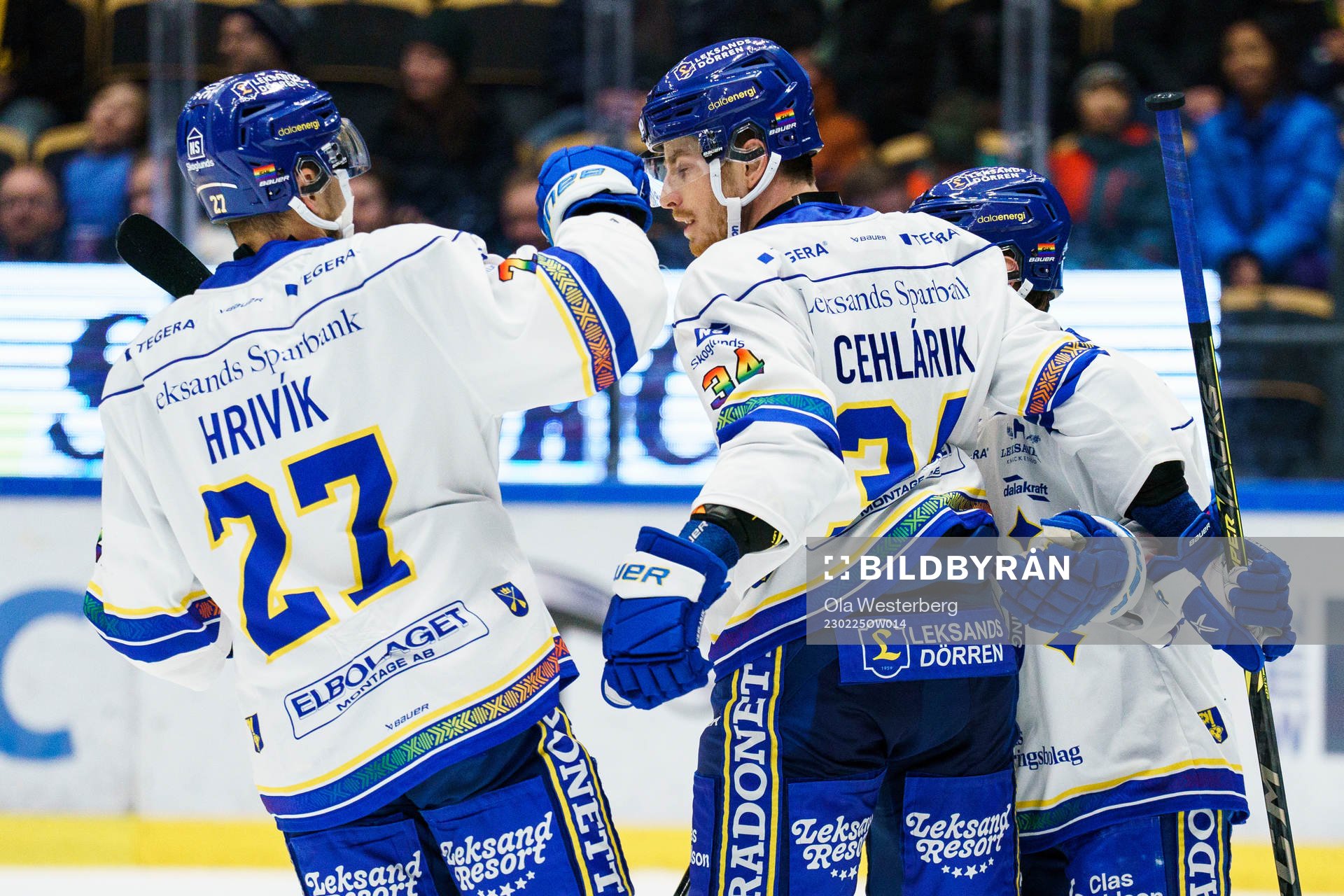 Leksands Marek Hrivik och Peter Cehlarik jublar