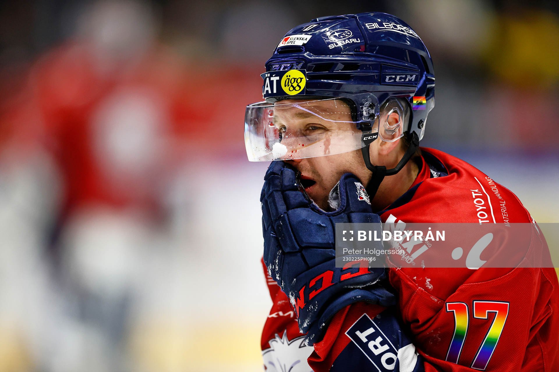 Linköpings Sebastian Strandberg blöder